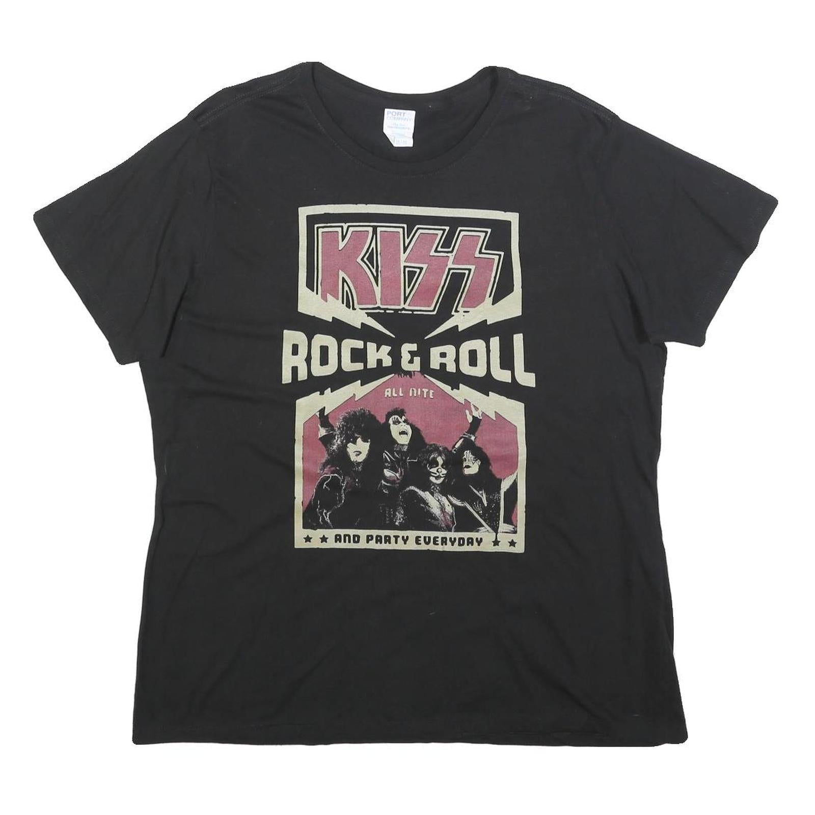 PORT & COMPANY Womens Black Kiss Rock & Roll Graphic T-Shirt XL Short Sleeve Refurbished - N/A refurbished available on Cerqular