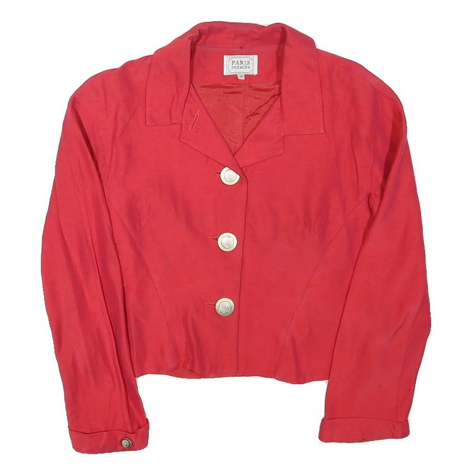PARIS PREMIER Womens Red Button Jacket XS Linen Blend Plain Classic Cropped Refurbished - N/A refurbished available on Cerqular