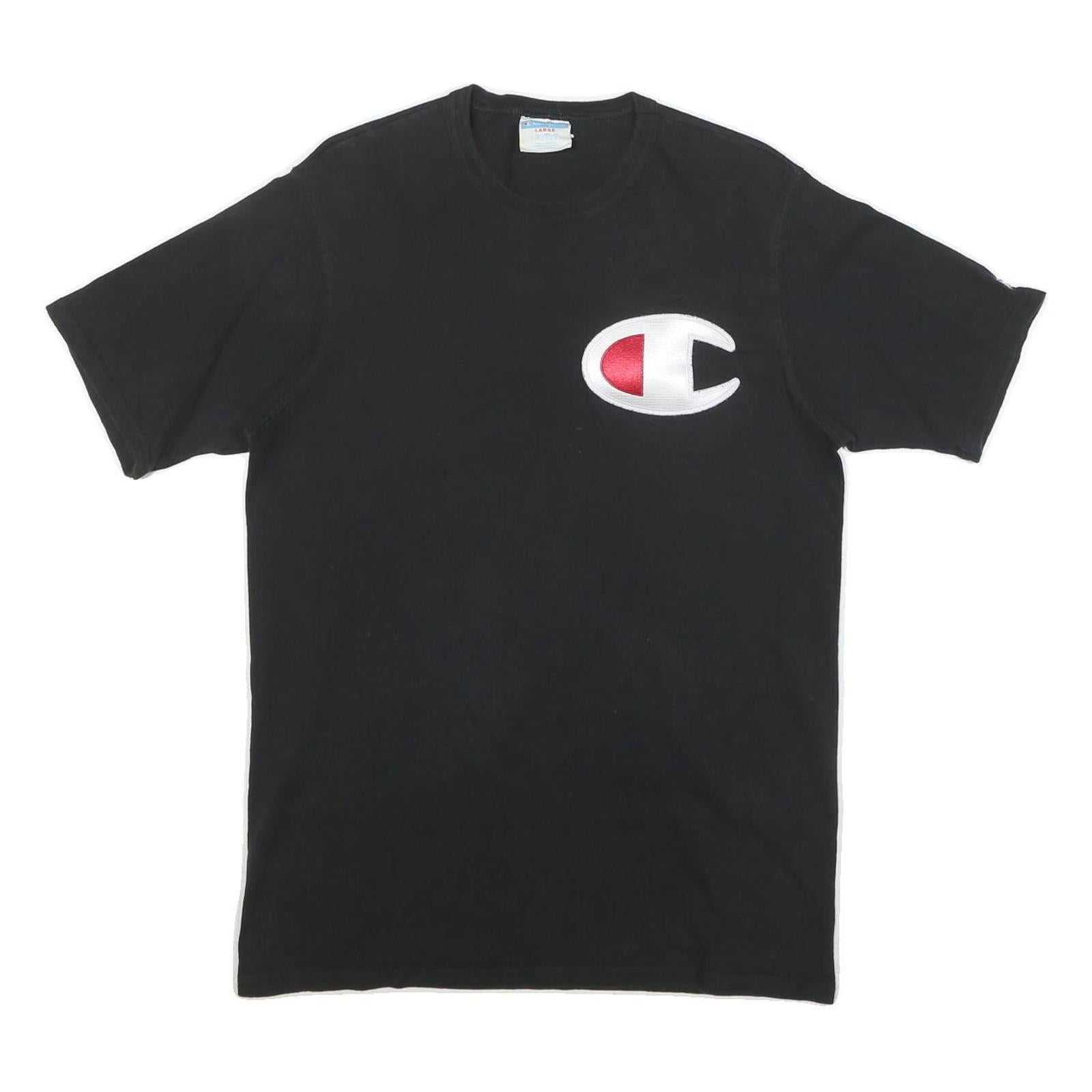 CHAMPION Mens Black Graphic T-Shirt L Short Sleeve Crew Neck Cotton Blend Refurbished - N/A refurbished available on Cerqular
