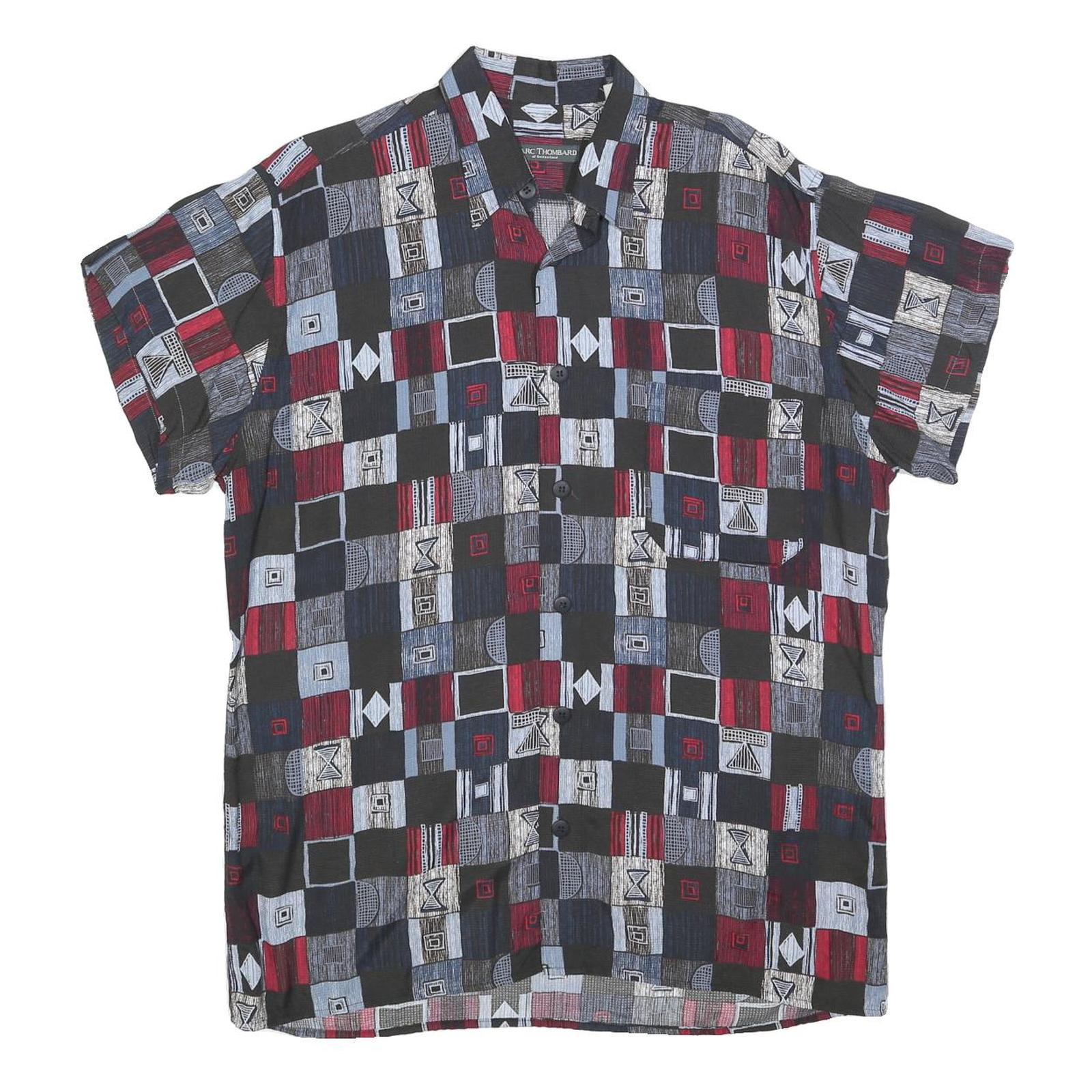 MARC THOMBARD Mens Black & Red Pattern Shirt L Geometric Print Casual Button Refurbished - N/A refurbished available on Cerqular