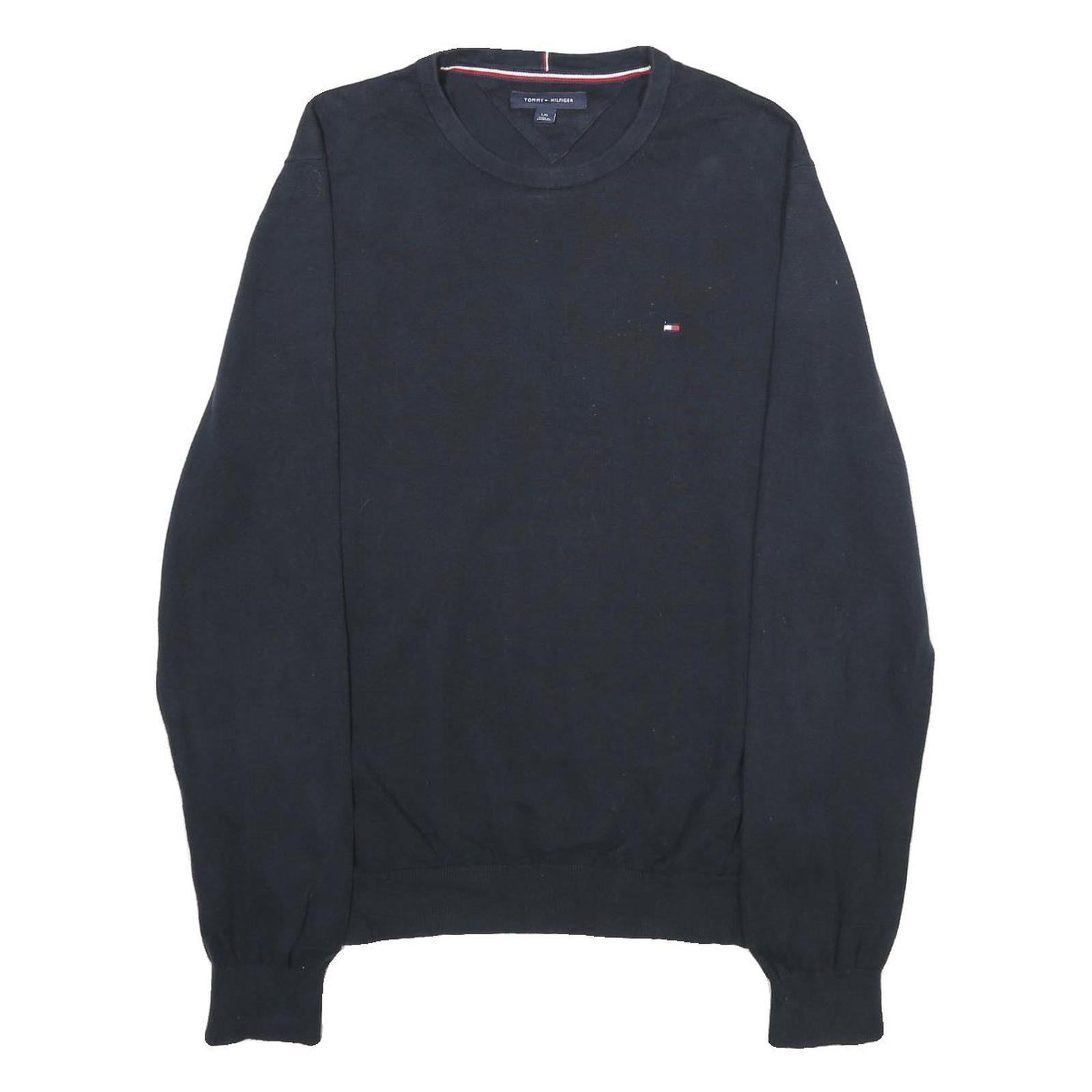 TOMMY HILFIGER Mens Navy Blue Classic Cotton Jumper Crew Neck Basic Knit L Refurbished - N/A refurbished available on Cerqular