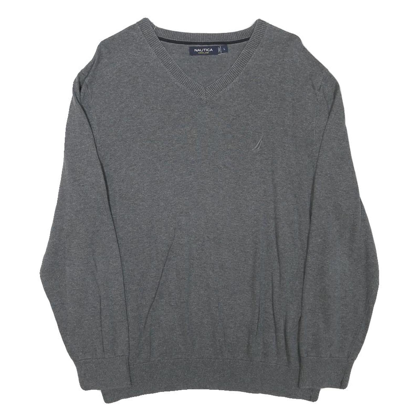 NAUTICA Mens Grey Cotton Blend Plain V-Neck Basic Knit Jumper L Casual Classic Refurbished - N/A refurbished available on Cerqular