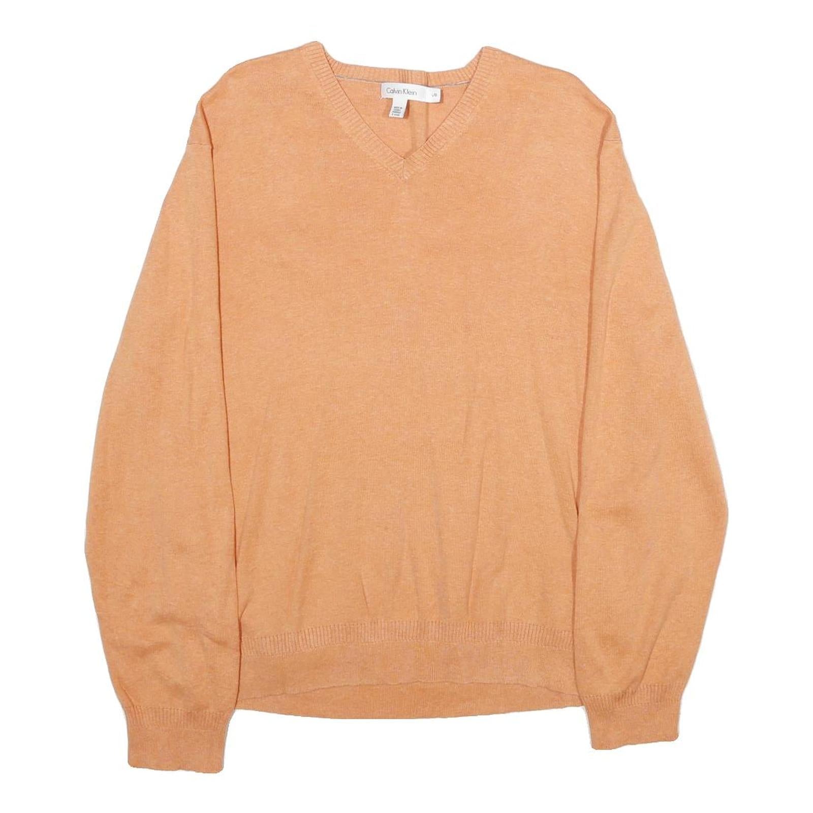 CALVIN KLEIN Mens Orange Plain Cotton Jumper V-Neck Basic Knit L Casual Layering Refurbished - N/A refurbished available on Cerqular