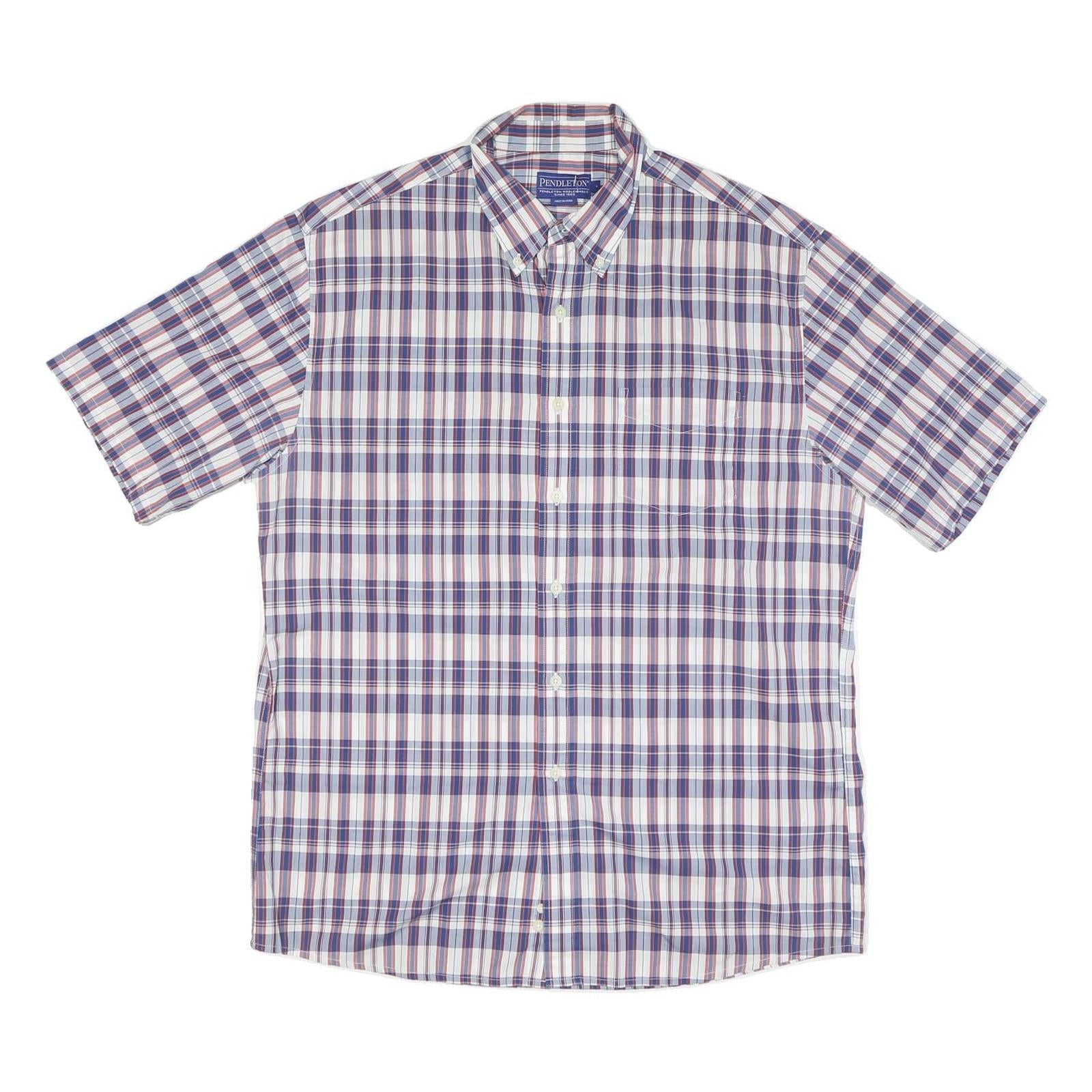 PENDLETON Mens Blue & Red Check Short Sleeve Shirt L Cotton Blend Button Down Refurbished - N/A refurbished available on Cerqular