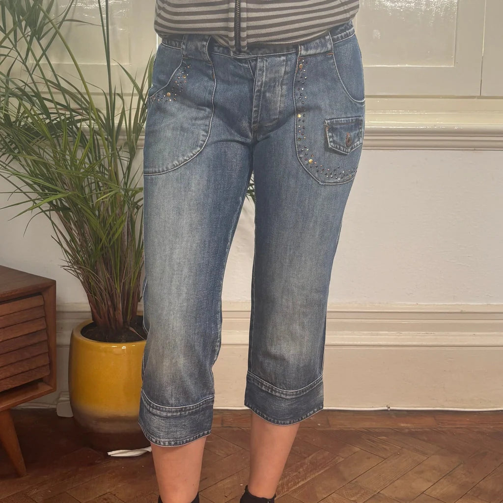 X-Cape Denim Shorts - 28W UK 6 Blue Cotton Refurbished - Thrifted (note: this is a term often used to describe second- refurbished available on Cerqular