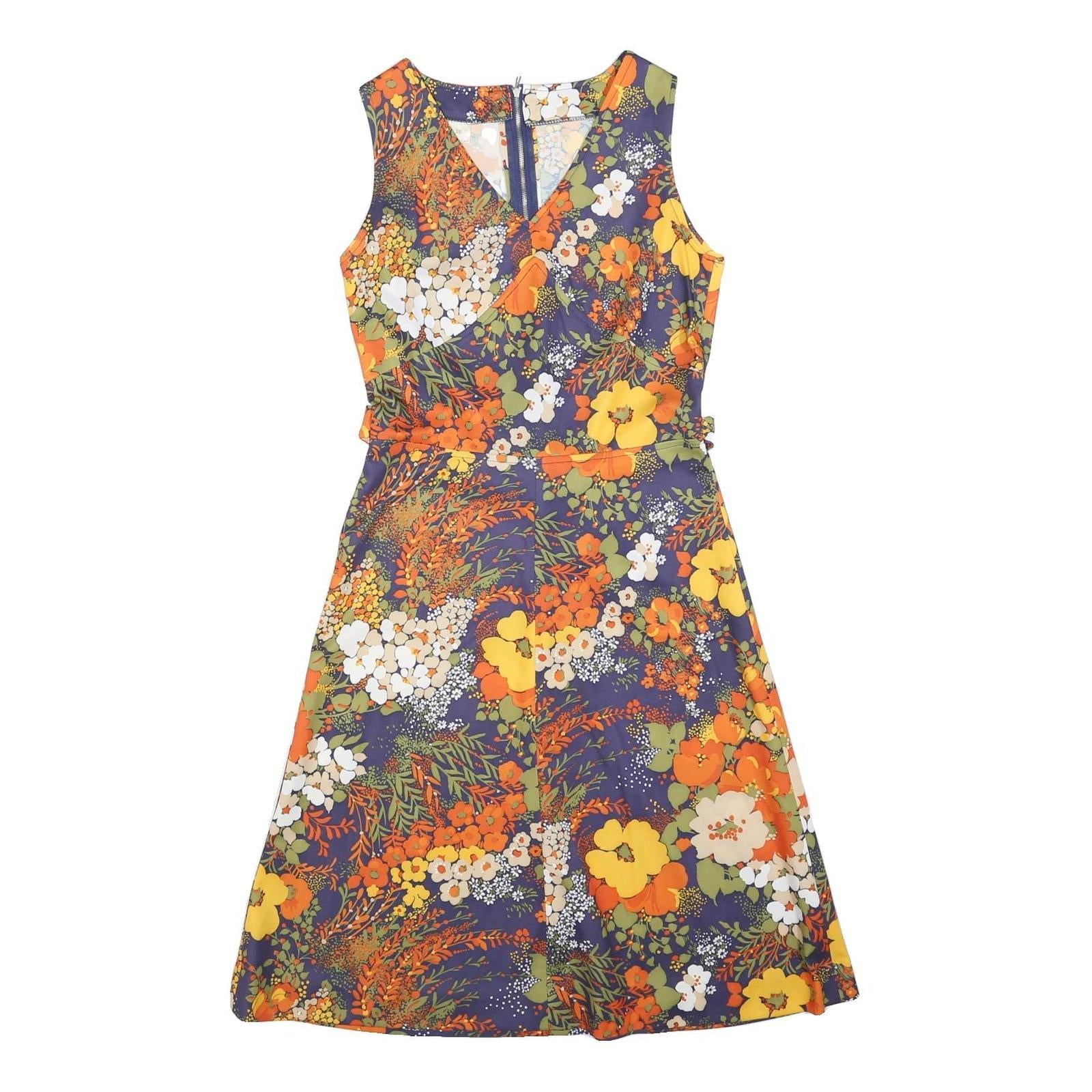 Womens Orange Green Floral Polyester Blend Day Dress Sleeveless V-Neck S Refurbished - N/A refurbished available on Cerqular