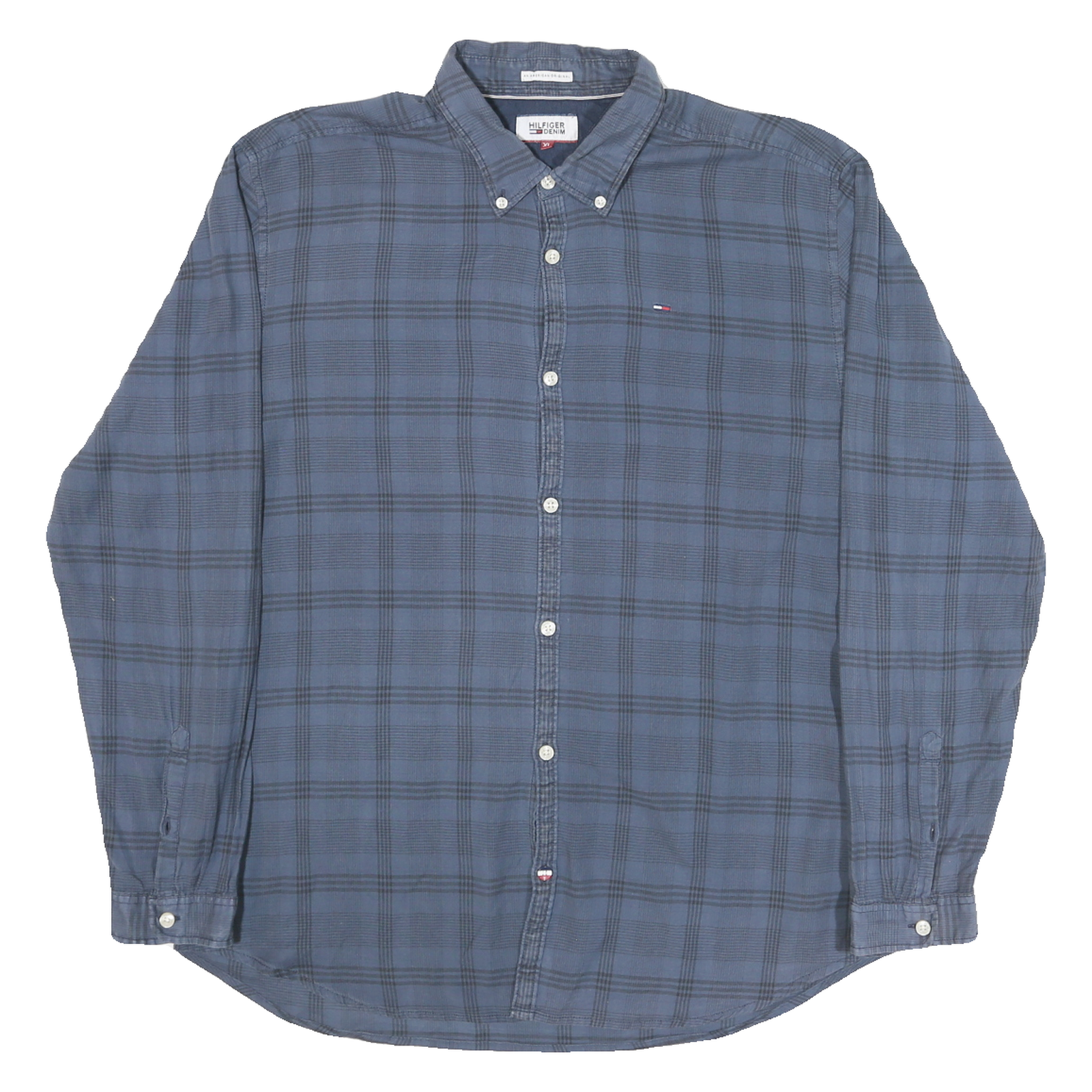 TOMMY HILFIGER Mens Blue Check Shirt XL Button-Down Collar Long Sleeve Cotton Refurbished - N/A refurbished available on Cerqular