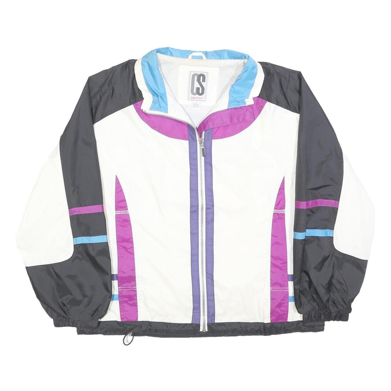 SIGNATURE Womens White Black Purple Colourblock Zip Jacket L Polyester Blend Refurbished - N/A refurbished available on Cerqular