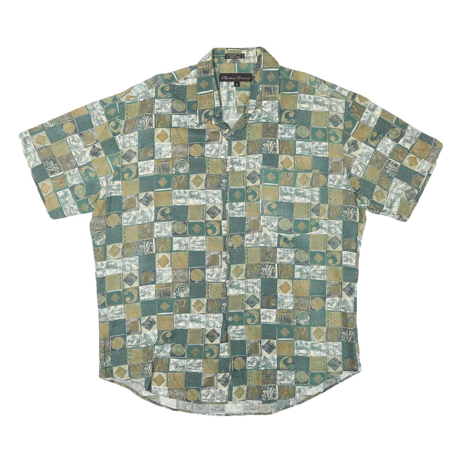 CHRISTION DUMAS Mens Green & Beige Patterned Cotton Blend Shirt XL Casual Short Refurbished - N/A refurbished available on Cerqular