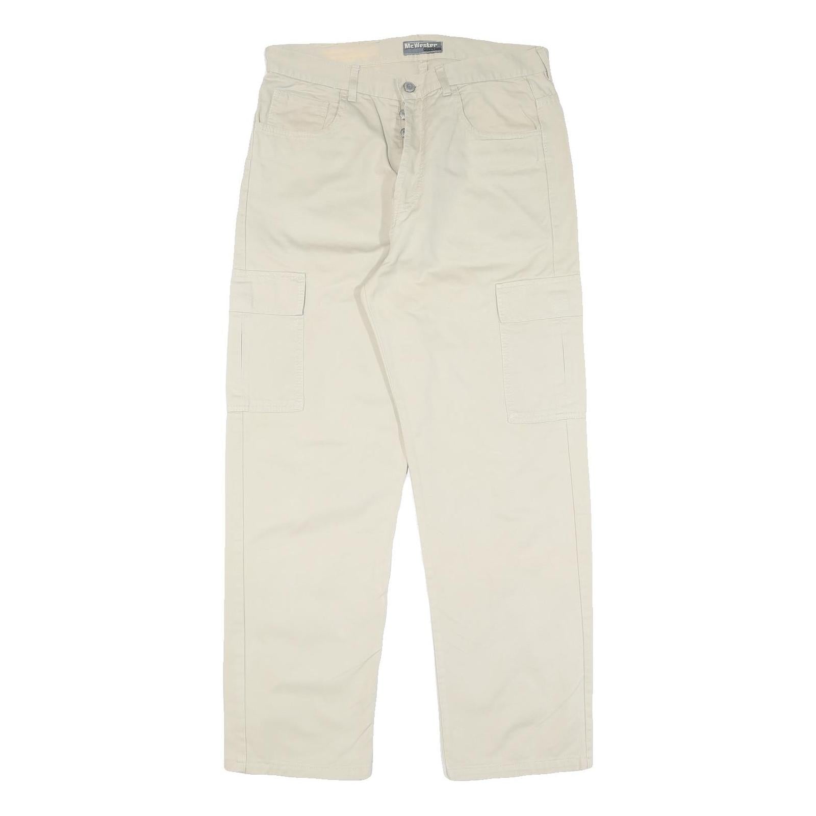 Mens Beige Cotton Regular Fit Cargo Trousers W32 L28 Relaxed Casual Style Refurbished - N/A refurbished available on Cerqular