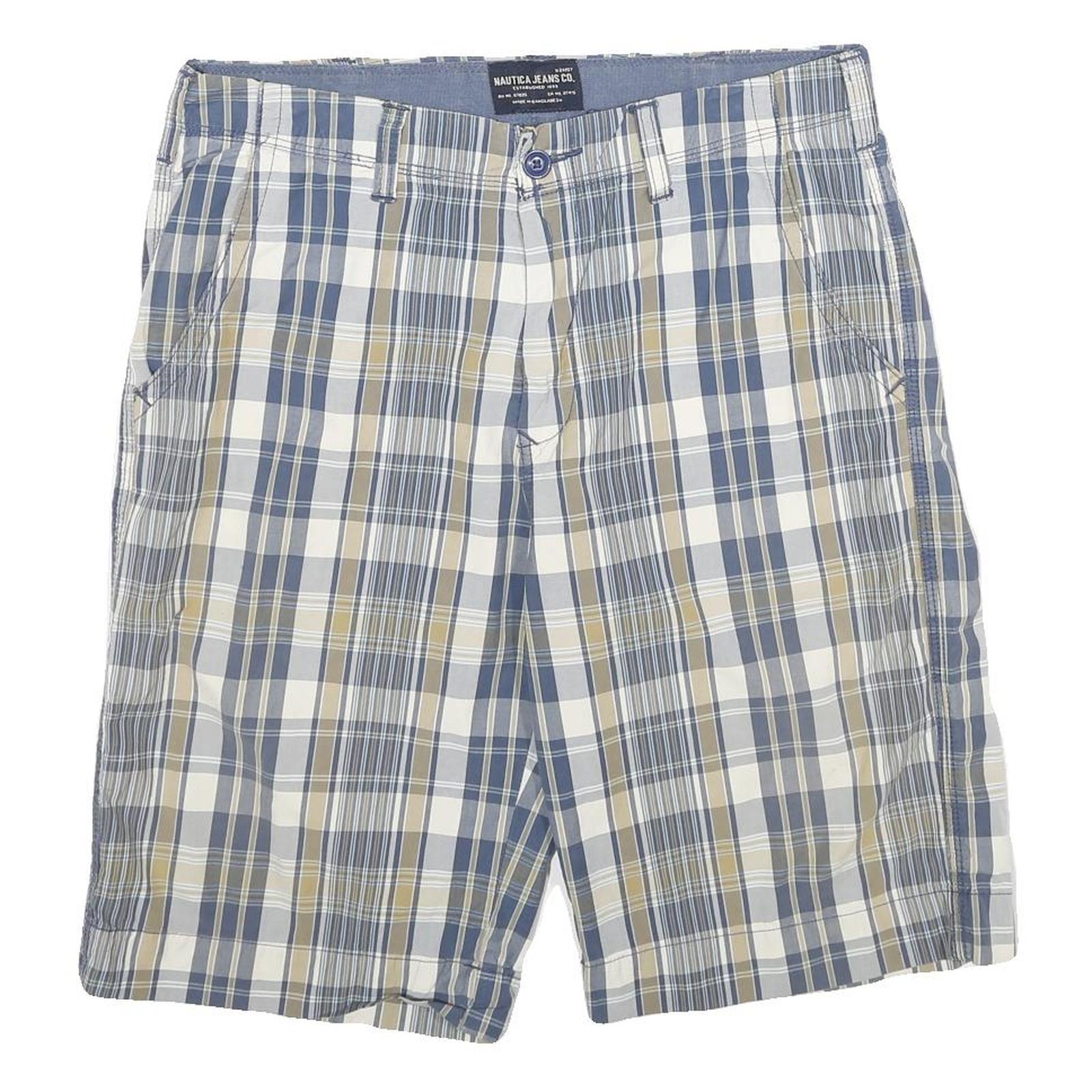 NAUTICA Mens Shorts Blue & Beige Check L W34 Cotton Casual Comfortable Refurbished - N/A refurbished available on Cerqular