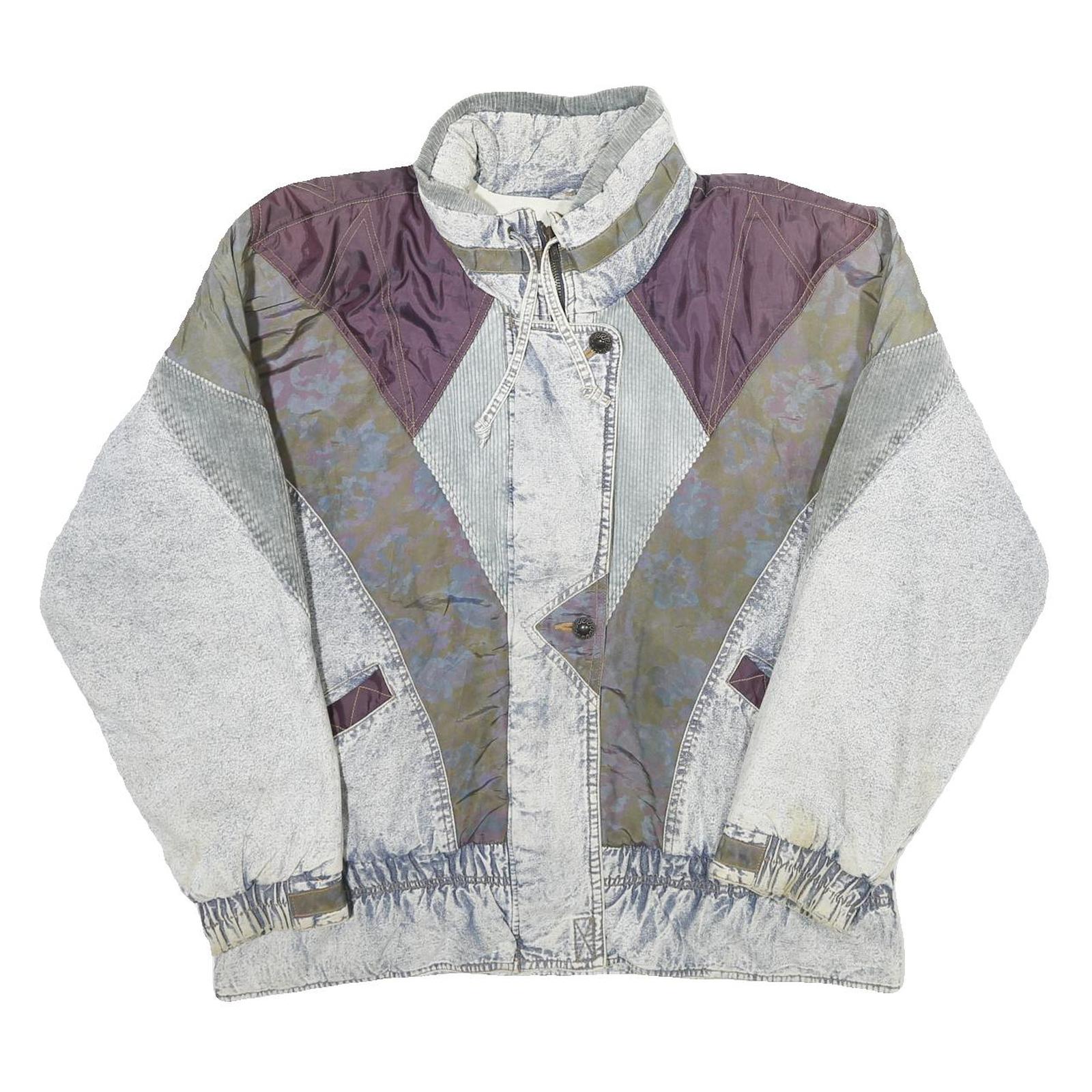 NEW YORK GIRL Womens Grey Purple Cotton Blend Jacket M Colourblock Zip Casual Refurbished - N/A refurbished available on Cerqular