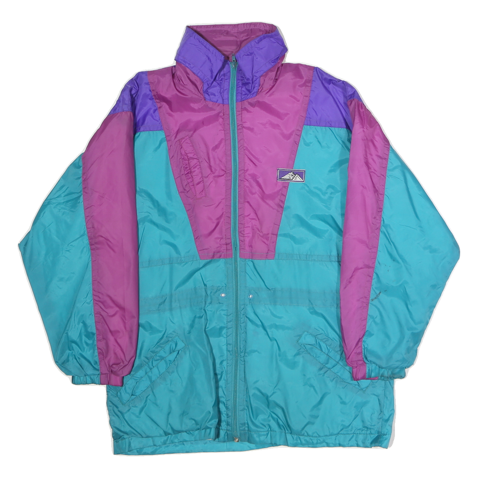 AUDASSE Womens Purple & Turquoise Colourblock Jacket M Polyester Zip Outdoor Refurbished - N/A refurbished available on Cerqular