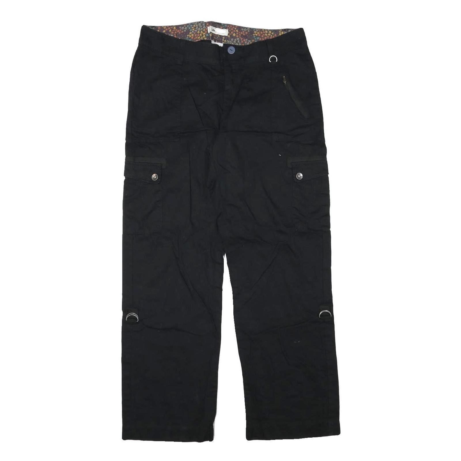 LEE Mens Black Cotton Blend Relaxed Straight Trousers W32 L30 Cargo Pockets Zip Refurbished - N/A refurbished available on Cerqular