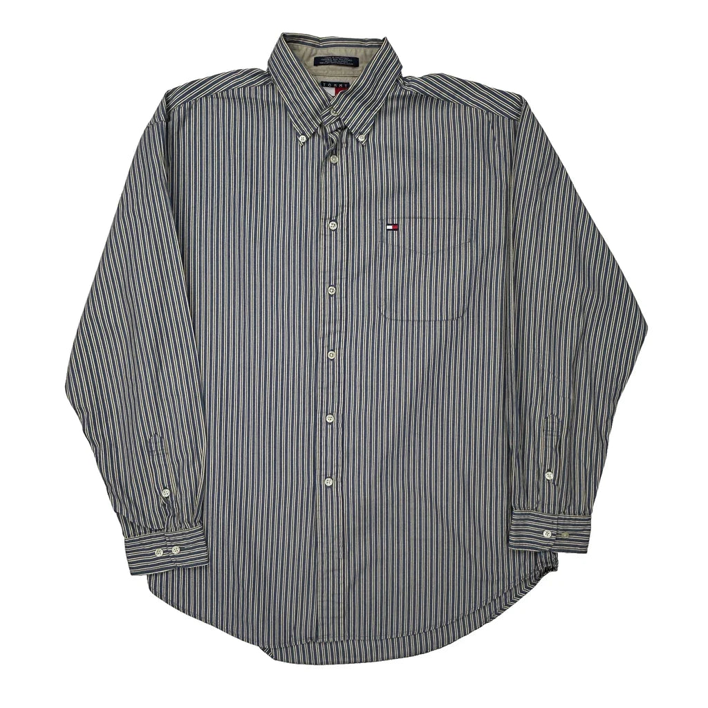 Tommy Hilfiger Striped Shirt - Large White Cotton Refurbished - Thrifted (note: this is a term often used to describe second- refurbished available on Cerqular