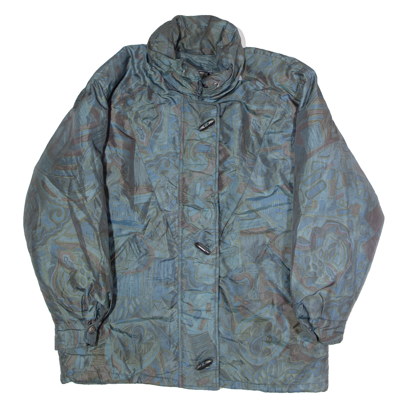IZZI Insulated Womens Coat Blue 90s Crazy Pattern M Refurbished - N/A refurbished available on Cerqular