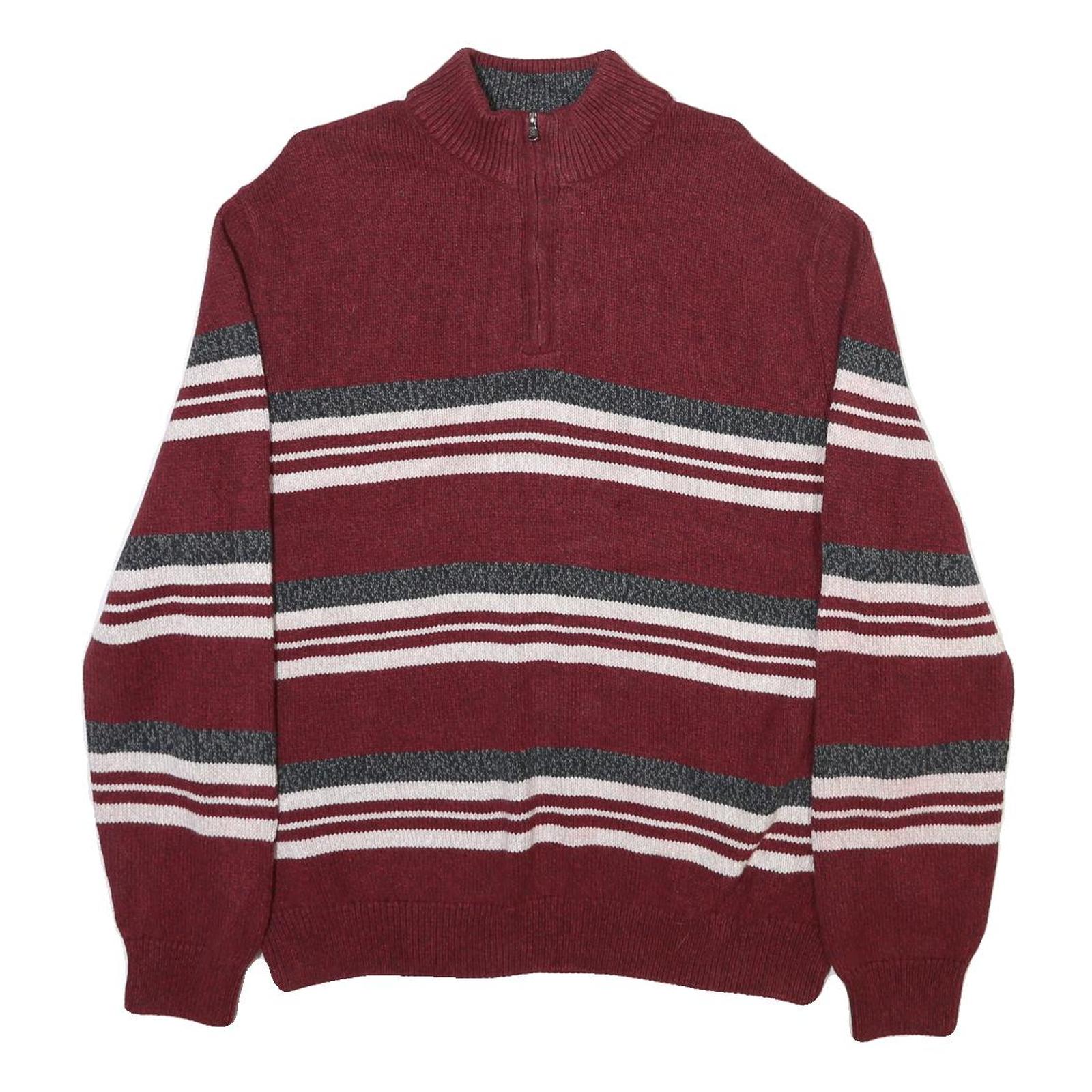 CHAPS Mens Maroon & Grey Striped Cotton Blend Patterned Jumper Half Zip Crew Refurbished - N/A refurbished available on Cerqular
