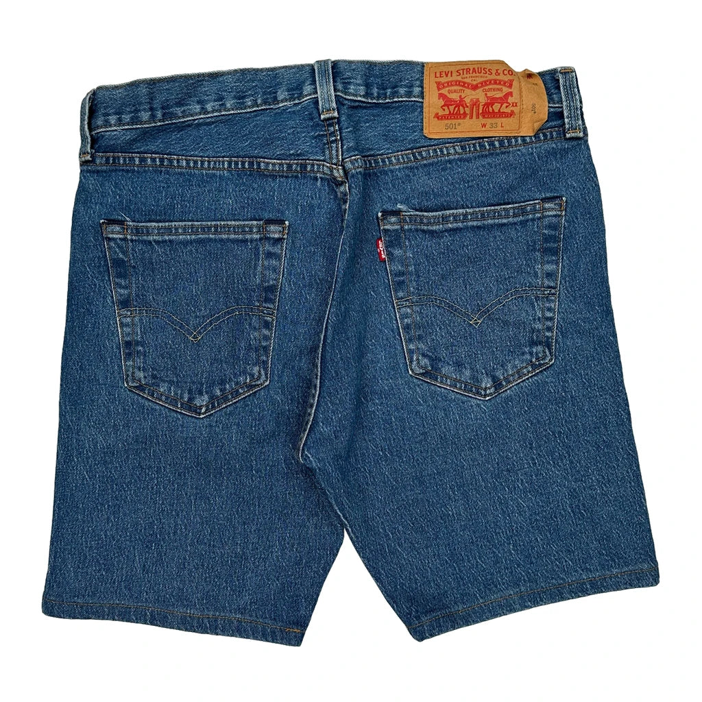 Levis Denim Shorts - 32W 9L Blue Cotton Refurbished - Thrifted (note: this is a term often used to describe second- refurbished available on Cerqular