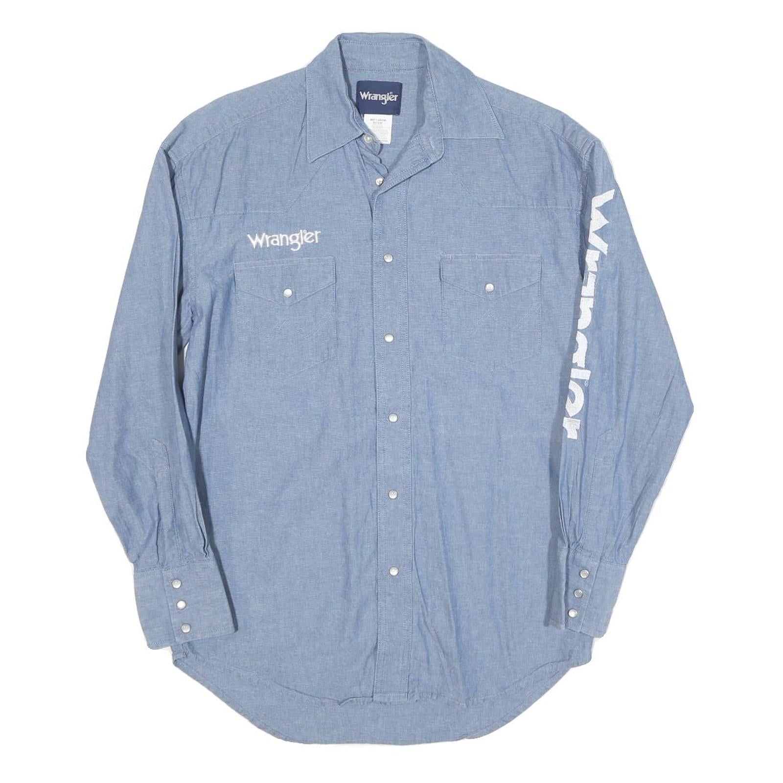 WRANGLER Mens Blue Shirt S Cotton Blend Logo Button Long Sleeve Casual Refurbished - N/A refurbished available on Cerqular