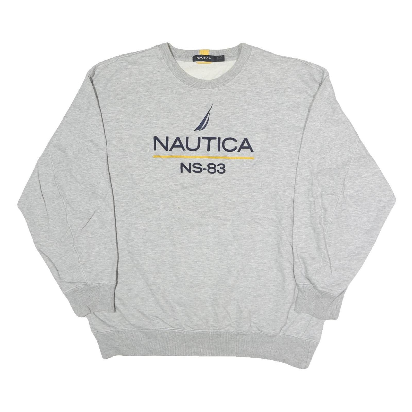 NAUTICA Mens Grey Cotton Blend Crew Neck L Sweatshirt NS-83 Logo Pullover Refurbished - N/A refurbished available on Cerqular