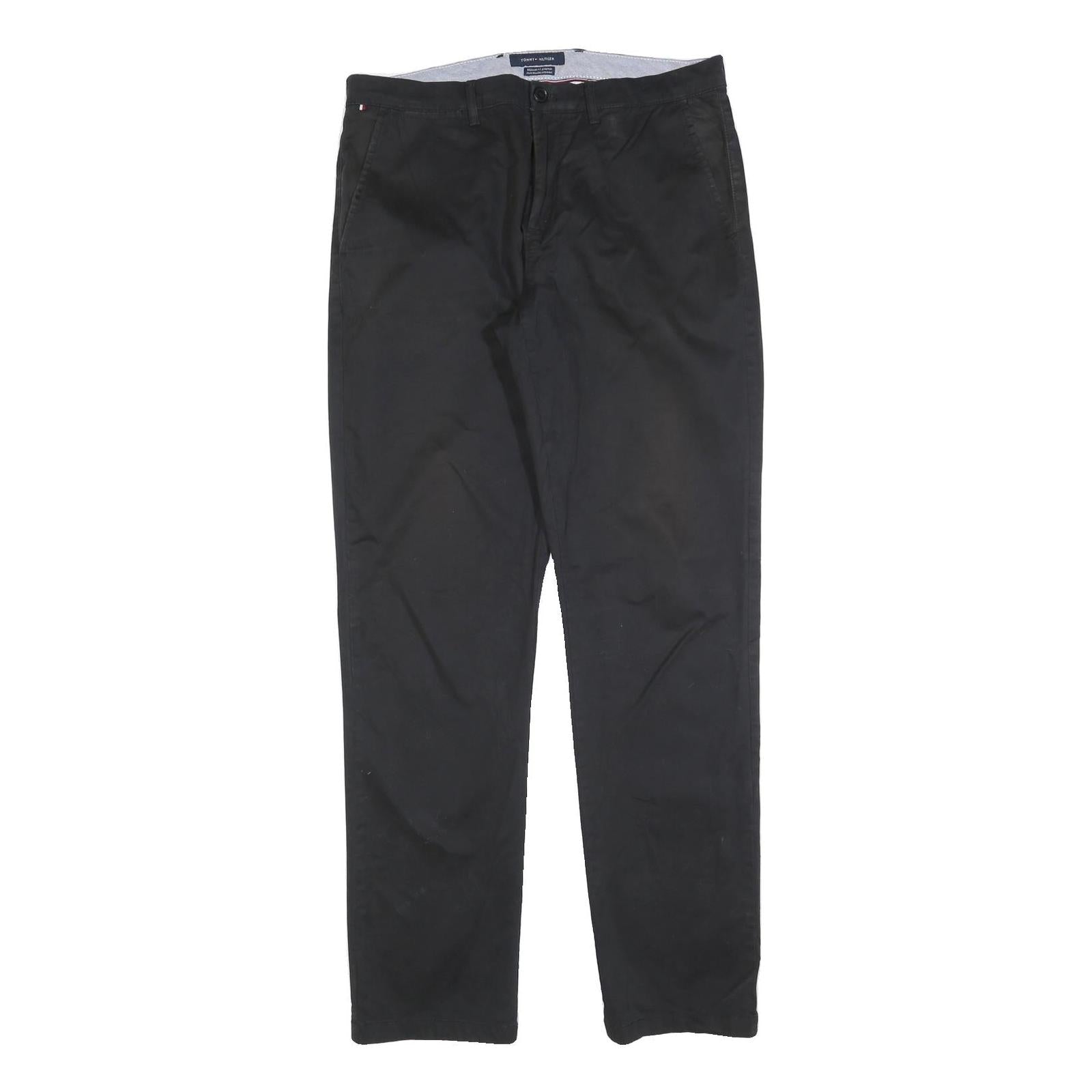 TOMMY HILFIGER Mens Cotton Blend Black Regular Fit Straight Leg Trousers W32 L34 Refurbished - N/A refurbished available on Cerqular