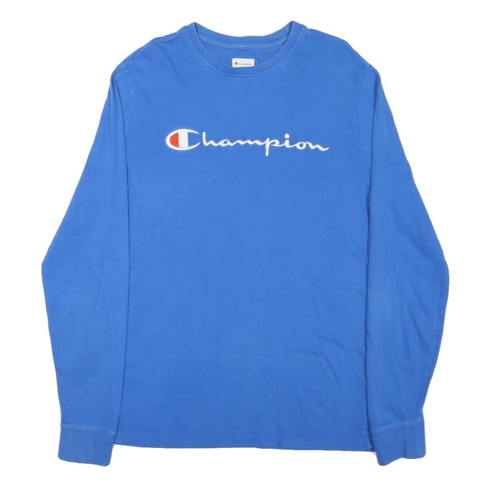 CHAMPION Mens Blue Long Sleeve Crew Neck Logo Embroidered T-Shirt M Refurbished - N/A refurbished available on Cerqular