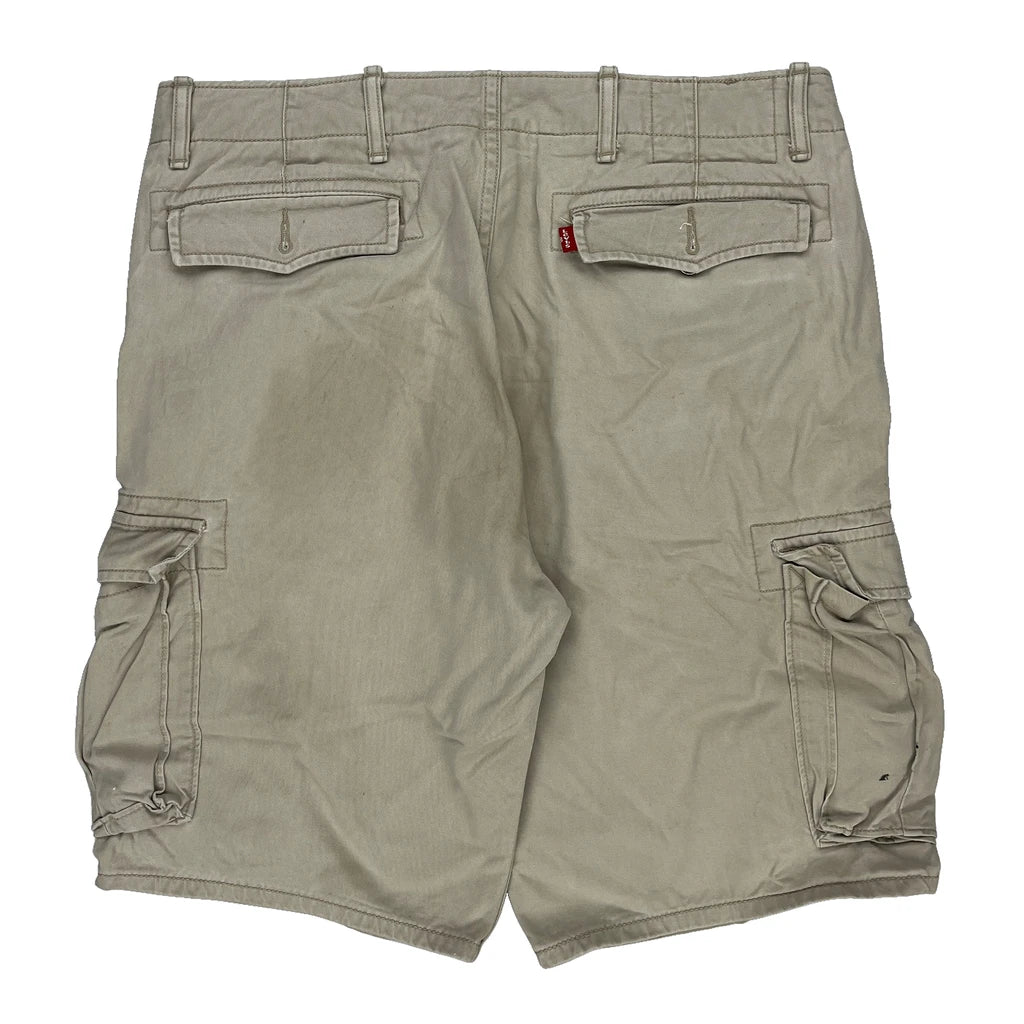 Levis Cargo Shorts - 34W 11L Beige Cotton Refurbished - Thrifted (note: this is a term often used to describe second- refurbished available on Cerqular