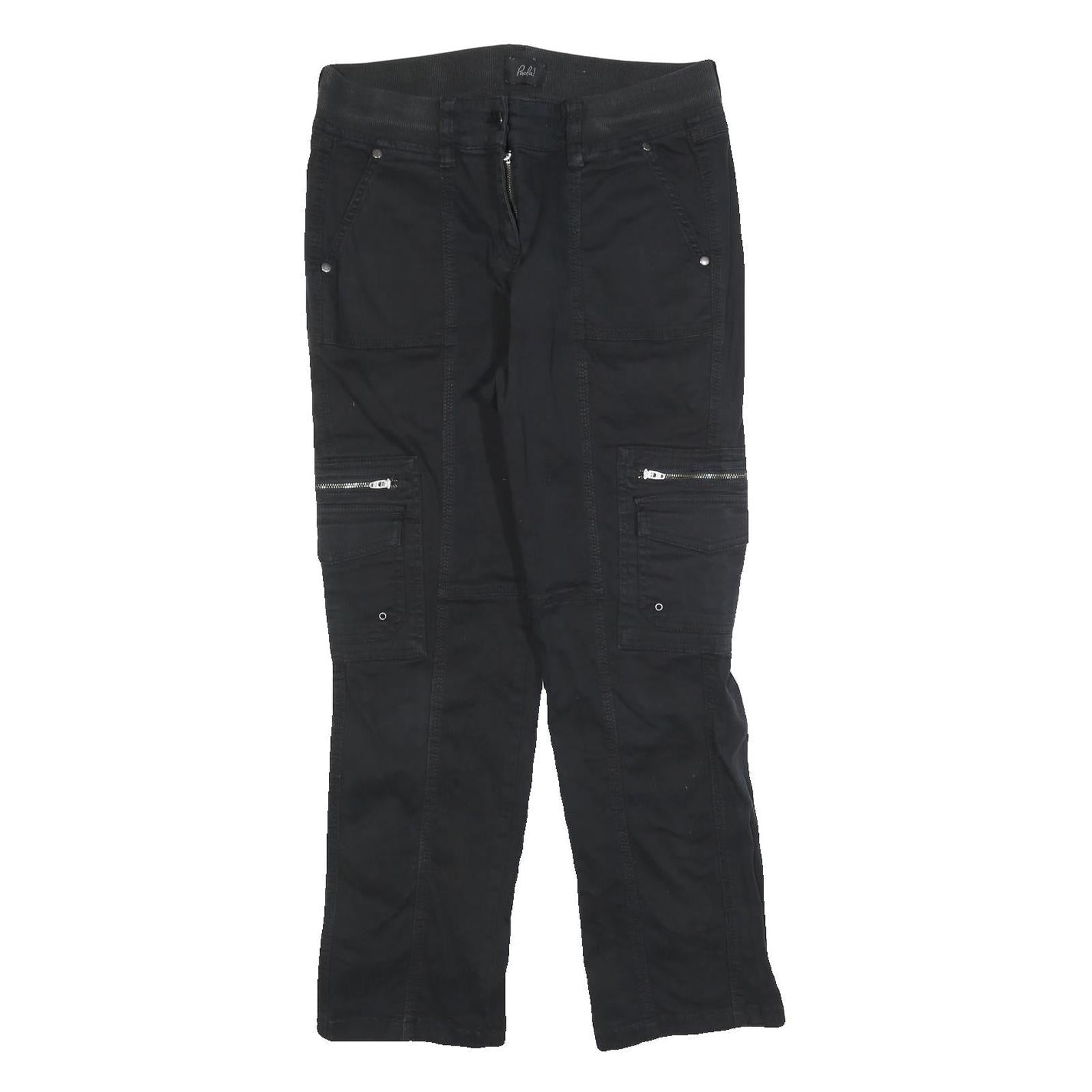 PAOLA Womens Black Cotton Blend Regular Fit Trousers W30 L27 Zipper Pockets Refurbished - N/A refurbished available on Cerqular