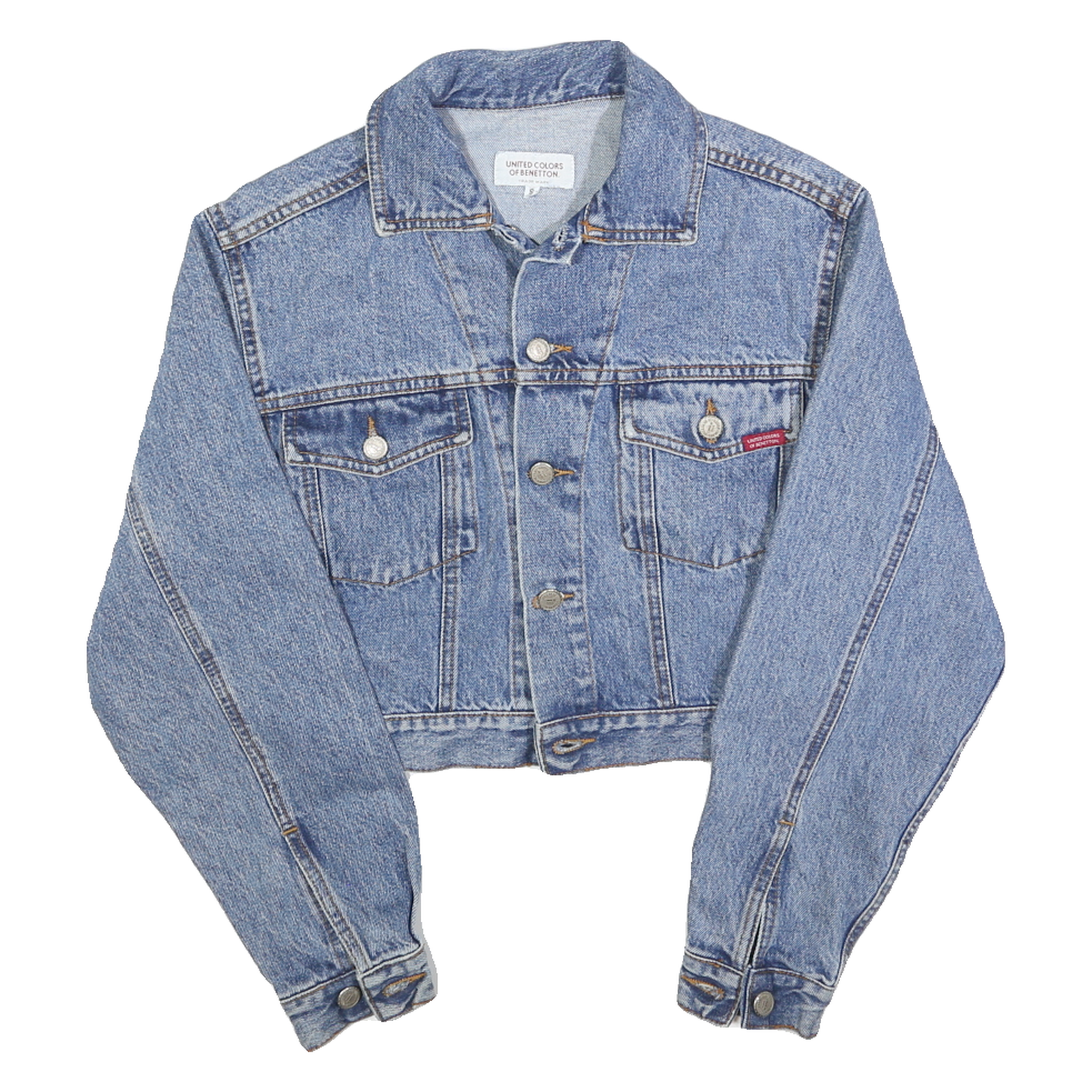 BENETTON Womens Blue Denim Button Jacket S Cotton Classic Crop Casual Refurbished - N/A refurbished available on Cerqular
