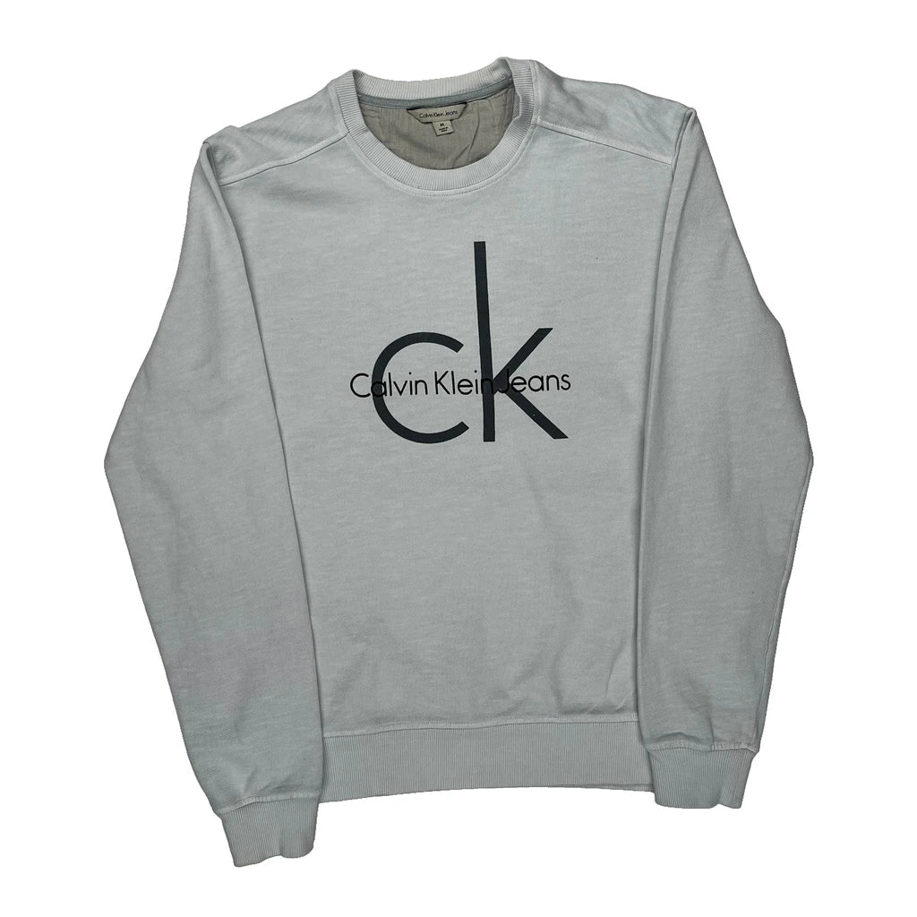 Calvin Klein Jeans Sweatshirt - Medium Grey Cotton Refurbished - Thrifted (note: this is a term often used to describe second- refurbished available on Cerqular