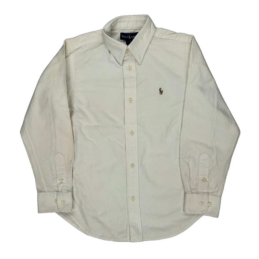 Age 6 Ralph Lauren Shirt - Small Cream Cotton Refurbished - Thrifted (note: this is a term often used to describe second- refurbished available on Cerqular