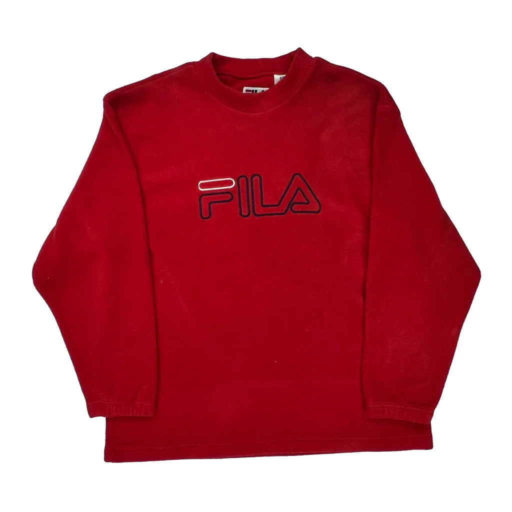 Fila Spellout Fleece - Large Red Polyester Refurbished - Thrifted (note: this is a term often used to describe second- refurbished available on Cerqular