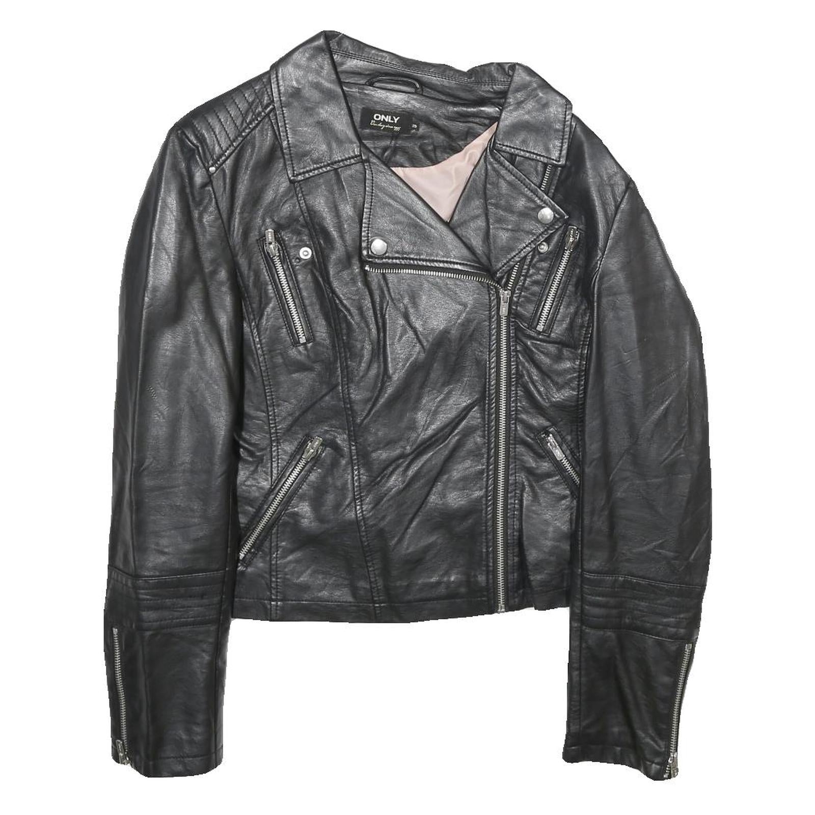 ONLY Womens Black Faux Leather Biker Jacket UK 10 Zip Classic Stylish Zip Refurbished - N/A refurbished available on Cerqular