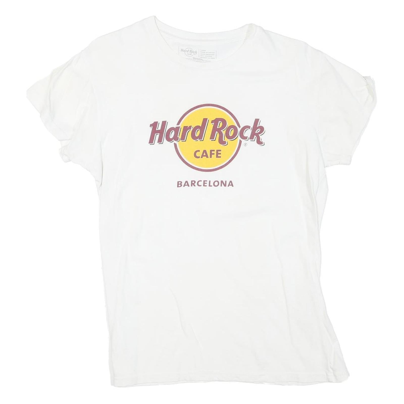 HARD ROCK CAFE Womens White Barcelona Graphic T-Shirt L Short Sleeve Crew Neck Refurbished - N/A refurbished available on Cerqular