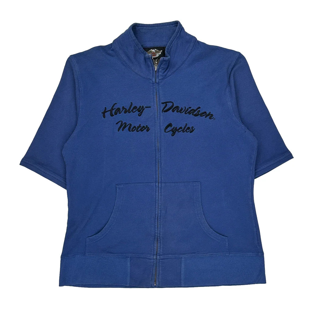Motorcycles Harley Davidson Graphic Jacket - XL Blue Cotton Refurbished - Thrifted (note: this is a term often used to describe second- refurbished available on Cerqular