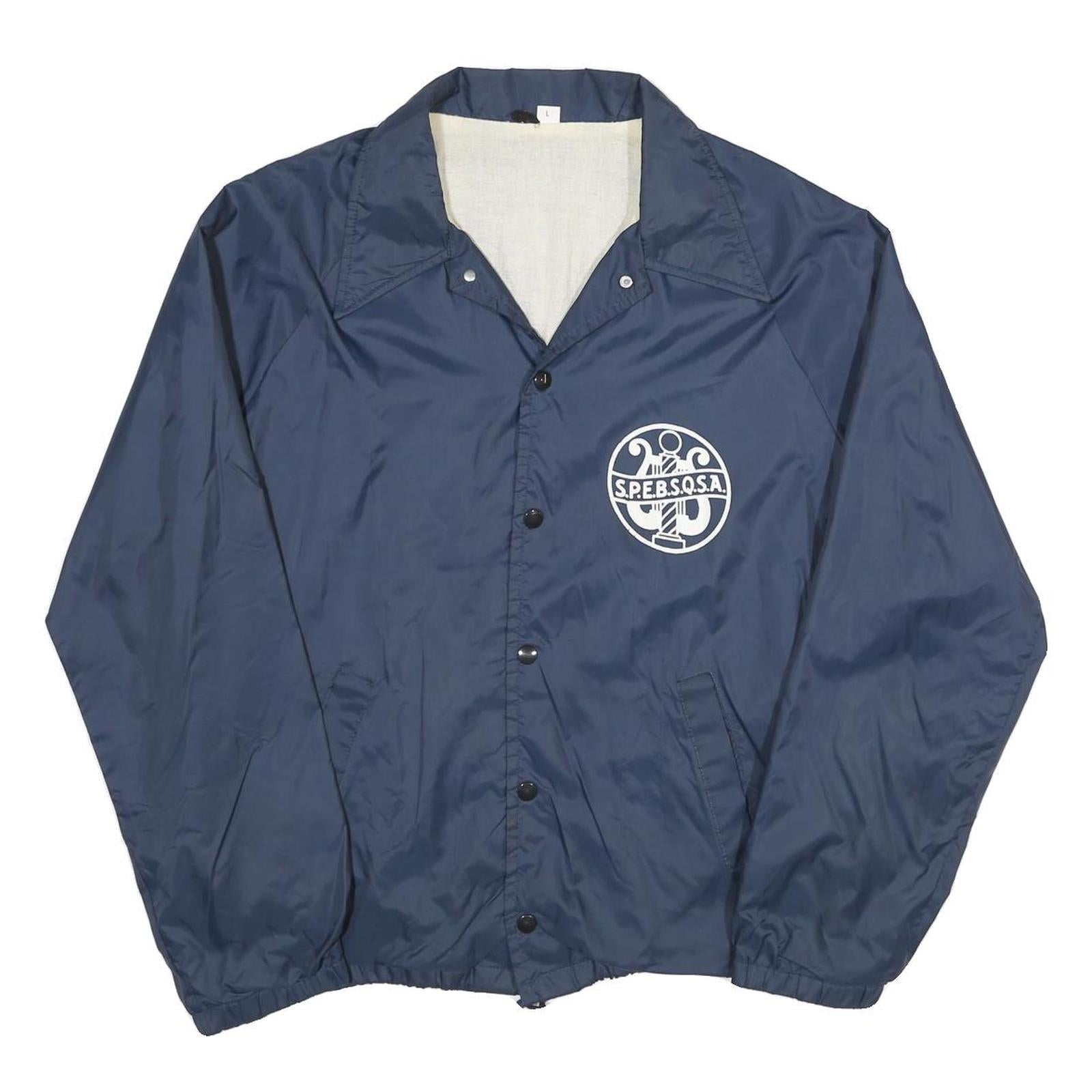 Mens Navy Blue Nylon Jacket L Button Closure Plain Lightweight Casual Refurbished - N/A refurbished available on Cerqular