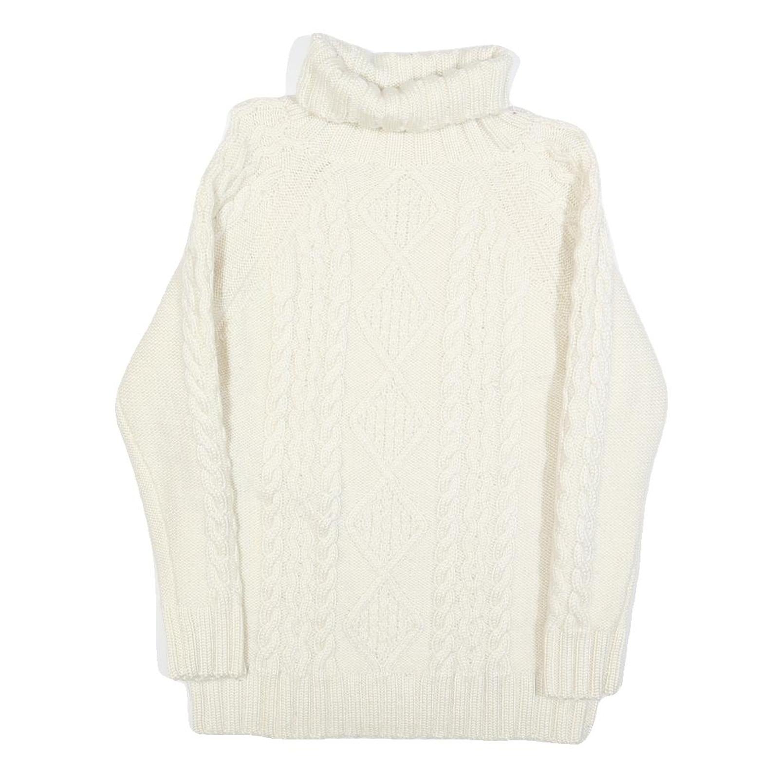 Womens White Plain Jumper Chunky Knit Roll Neck S Cable Knit Comfortable Warm Refurbished - N/A refurbished available on Cerqular