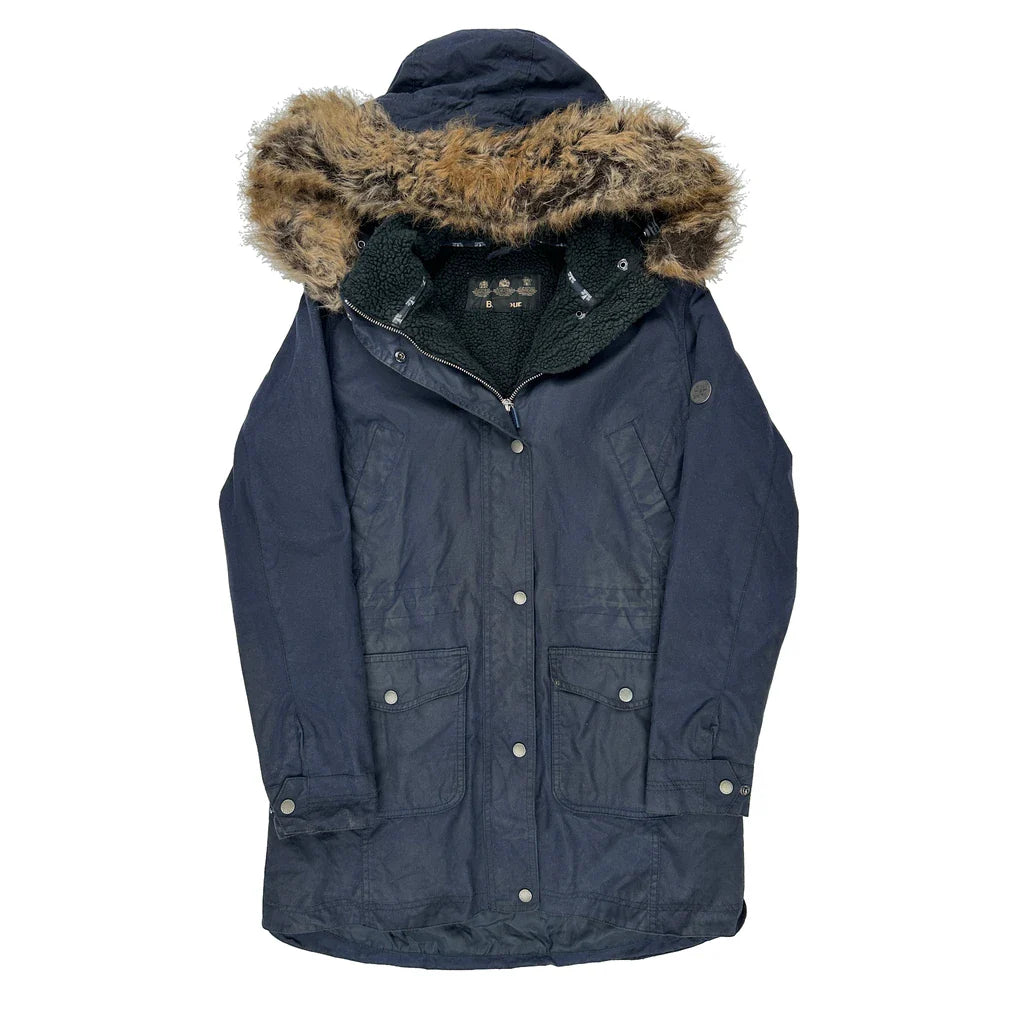 Barbour Wax Jacket - Medium Navy Polyester Refurbished - Thrifted (note: this is a term often used to describe second- refurbished available on Cerqular