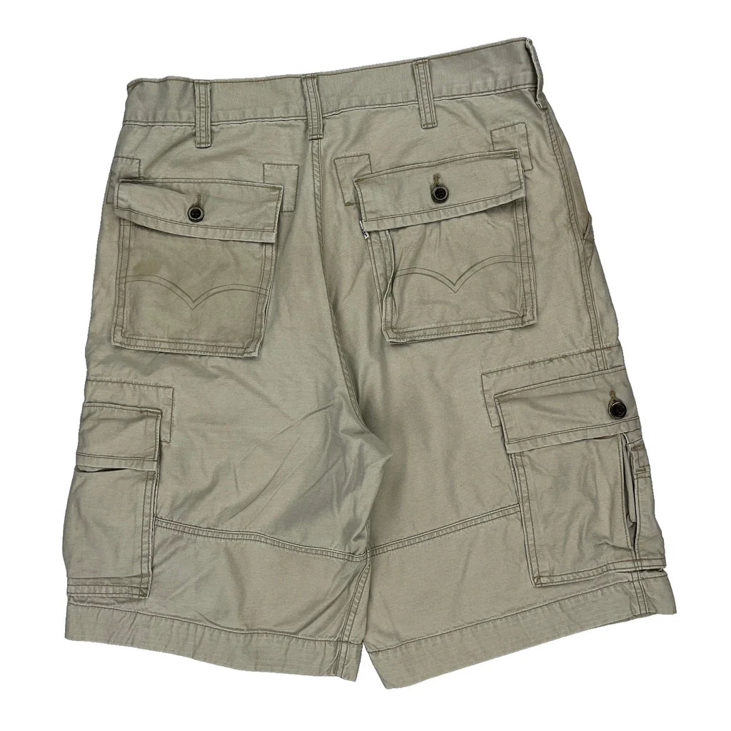 Levis Cargo Shorts - 34W 10L Beige Cotton Refurbished - Thrifted (note: this is a term often used to describe second- refurbished available on Cerqular