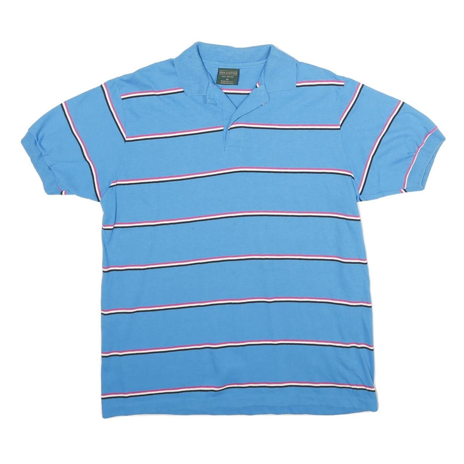 NEIL MARTIN Mens Blue Striped Short Sleeve Polo Shirt M Cotton Casual Summer Refurbished - N/A refurbished available on Cerqular