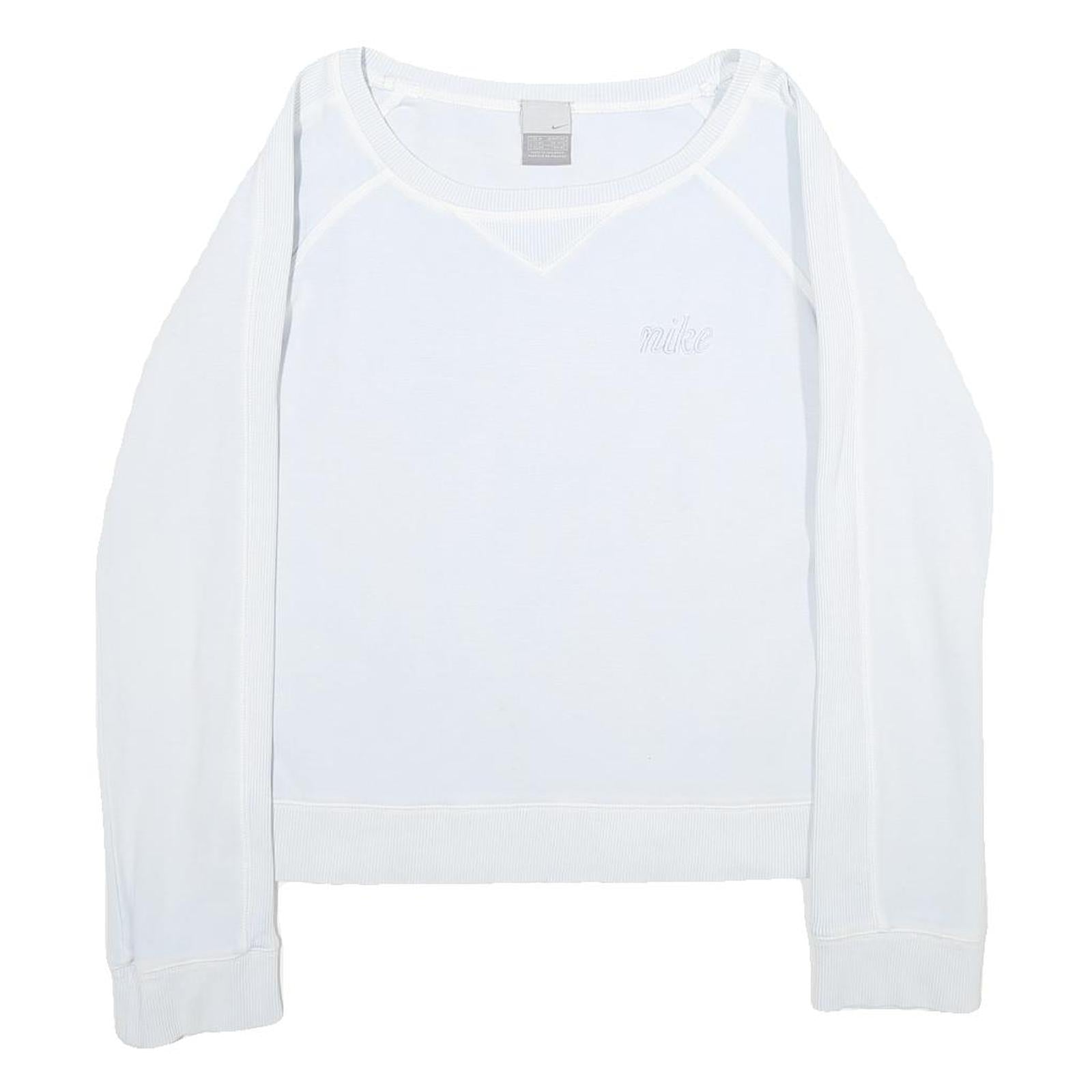NIKE Womens White Crew Neck M Cotton Blend Sweatshirt Casual Lightweight Refurbished - N/A refurbished available on Cerqular