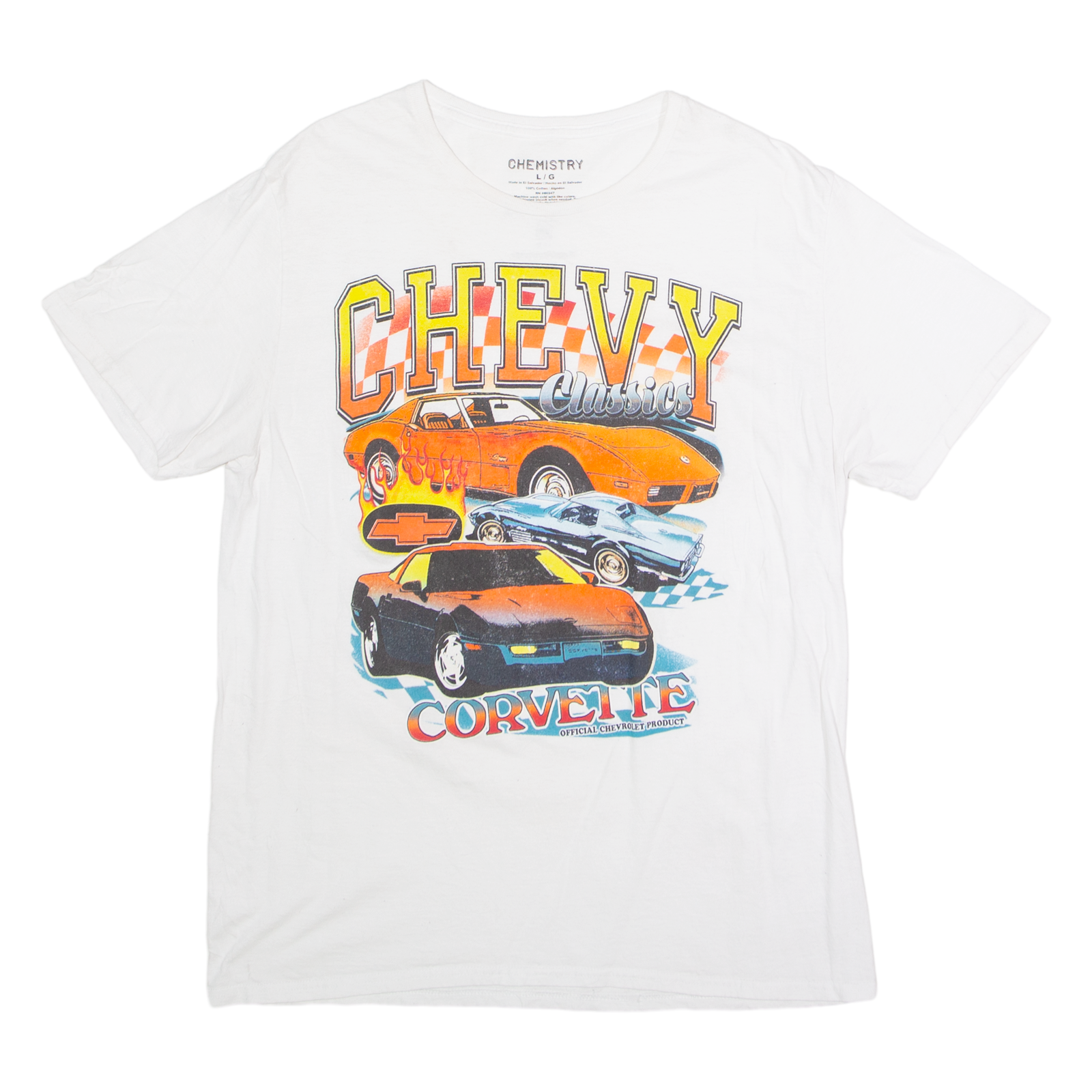 CHEMISTRY Chevy Corvette Classics Mens T-Shirt White USA Crew Neck L Refurbished - N/A refurbished available on Cerqular