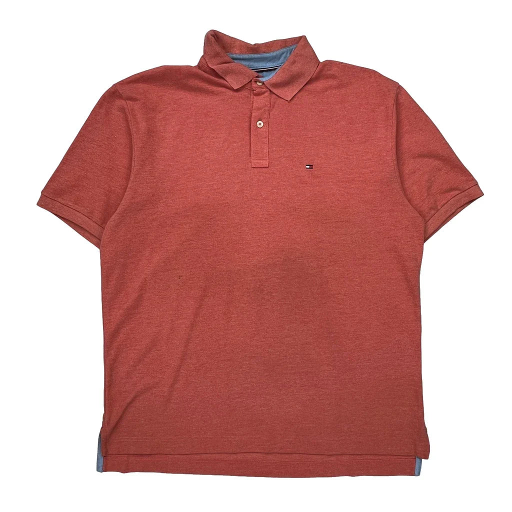 Tommy Hilfiger Polo Shirt - Large Red Cotton Refurbished - Thrifted (note: this is a term often used to describe second- refurbished available on Cerqular
