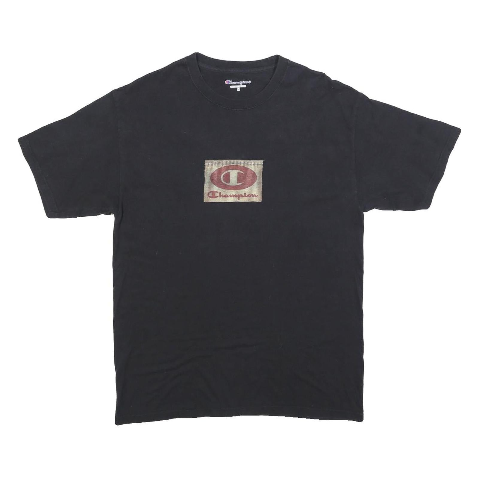 CHAMPION Mens Black Graphic T-Shirt M Short Sleeve Crew Neck Vintage Logo Patch Refurbished - N/A refurbished available on Cerqular