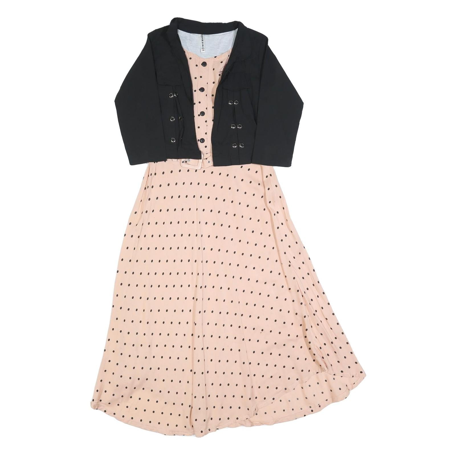 DREAMGIRL Womens Black & Beige Polka Dot Day Cotton Blend Dress XS Polka Dot Refurbished - N/A refurbished available on Cerqular