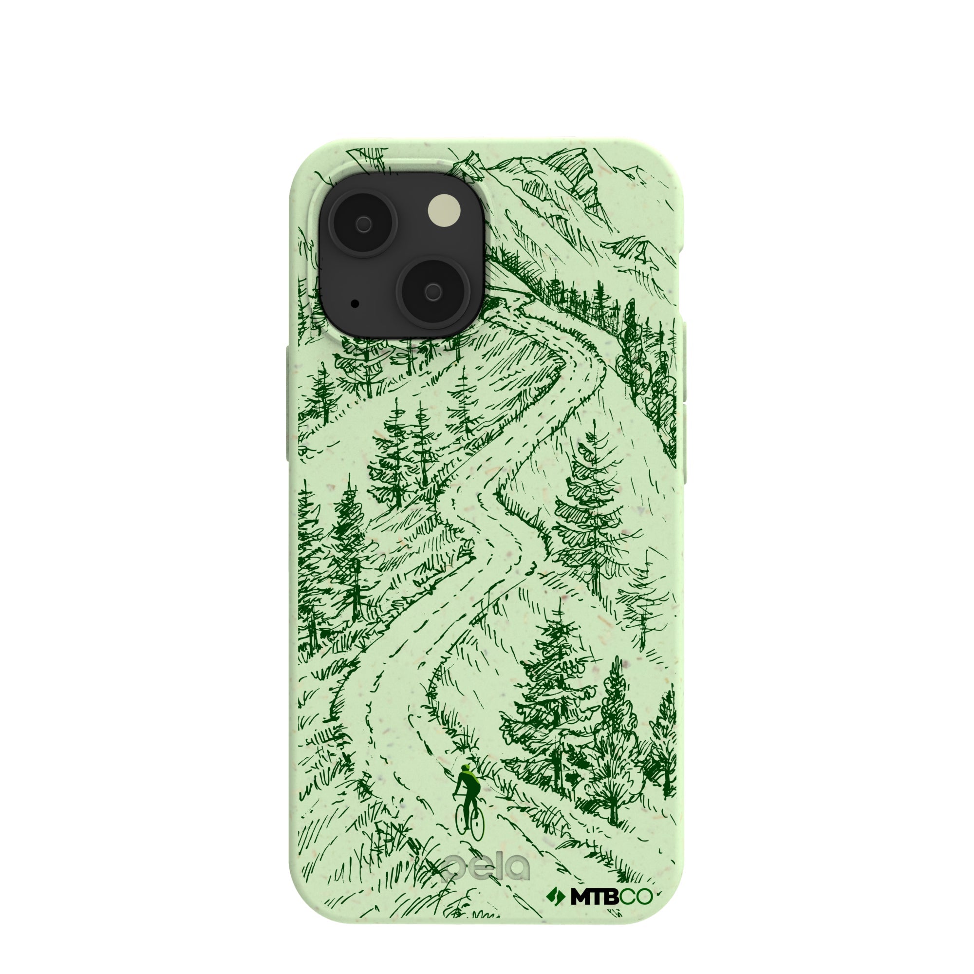 Sage Green Into the Mountains MTBCO iPhone 13 Mini Case Refurbished - Pela Case refurbished available on Cerqular