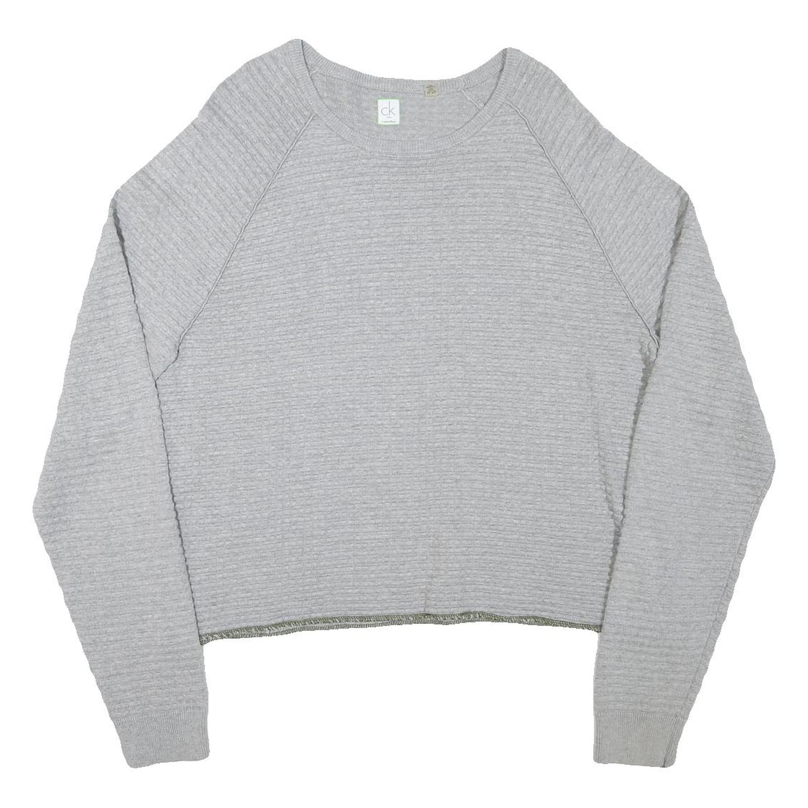 CALVIN KLEIN Womens Grey Plain Cotton Blend Jumper Crew Neck Basic Knit XL Refurbished - N/A refurbished available on Cerqular