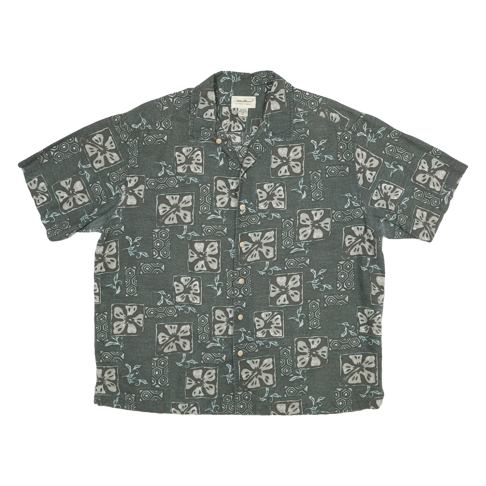 EDDIE BAUER Mens Green Patterned Cotton Blend Shirt XL Casual Short Sleeve Refurbished - N/A refurbished available on Cerqular
