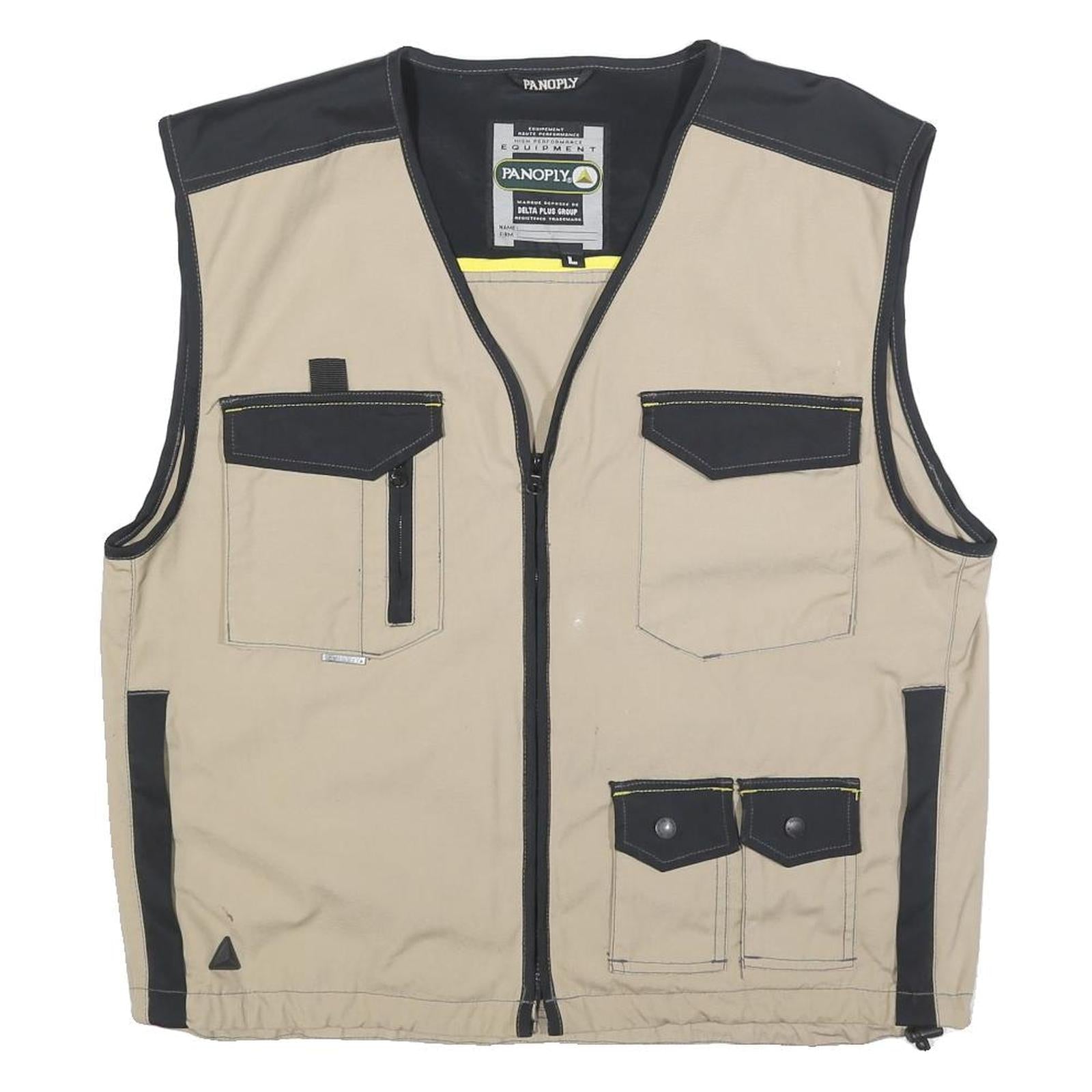 PANOPLY Mens Beige & Black Cotton Blend Zip Jacket L Casual Utility Vest Refurbished - N/A refurbished available on Cerqular