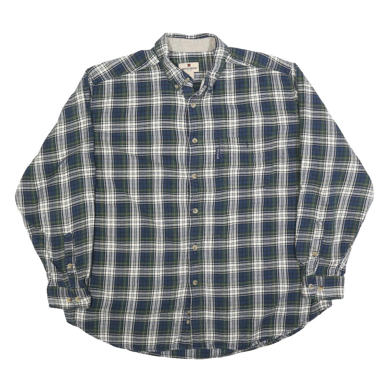 WOOLRICH Mens Blue & Green Check Shirt XL Cotton Blend Classic Button-Down Refurbished - N/A refurbished available on Cerqular